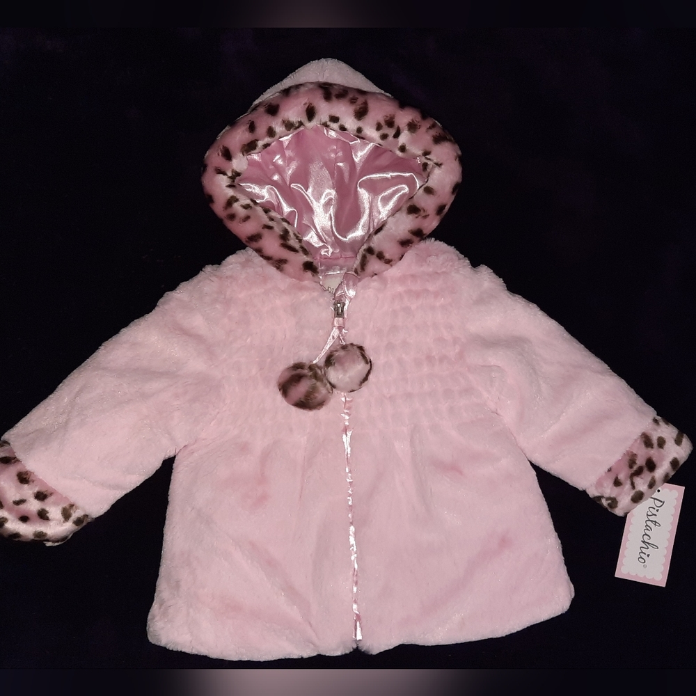 NWT 18mo Pistachio Pink & leopard Faux Fur warm Winter COAT jacket girl …